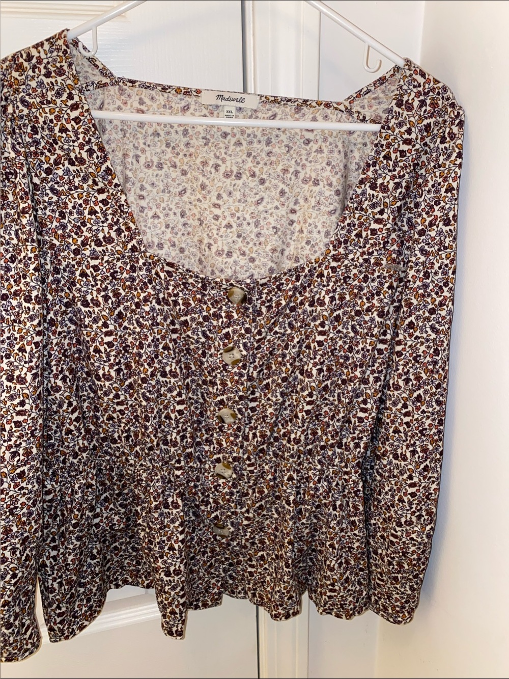 Madewell Brown & Cream Floral Button Blouse
